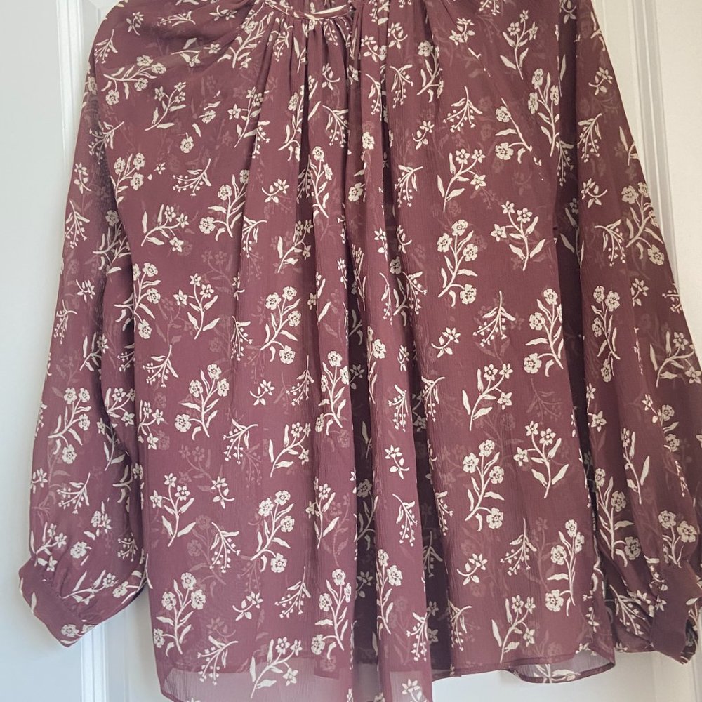 New No Tags Nili Lotan Silk Floral Blouse Size M Color Brow/Ivory - Picture 3 of 8